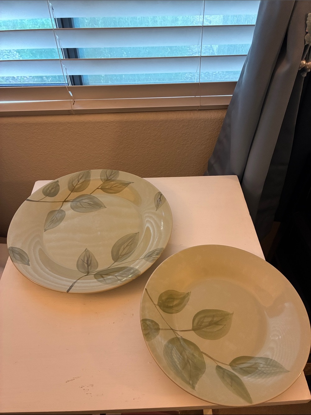 Gibson Ceramic Dinner Plates with Sage Leaf Motif